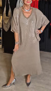 Ladies V-neck Sequined Dress+ Cardigan Casual Set