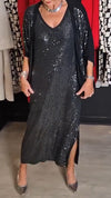 Ladies V-neck Sequined Dress+ Cardigan Casual Set