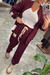Womens Round Neck Zipper Coat + Pants Casual Suit