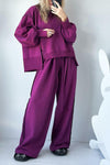 Women Round Neck Spliced Sweatshirt + Drawstring Pants Casual Set