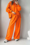 Women Round Neck Spliced Sweatshirt + Drawstring Pants Casual Set