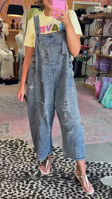 Women Strap Printed Scratch Hollow Casual Jumpsuit
