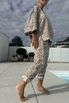 Women's Round Neck Slit Leopard Print Casual Sweatshirt Suit