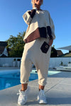 Women's Round Neck Stitching Zipper Top + Harem Pants Casual Suit
