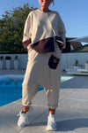 Women's Round Neck Stitching Zipper Top + Harem Pants Casual Suit