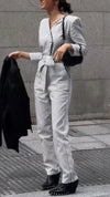 Ladies V-neck Irregular Top and Pants Casual Suit
