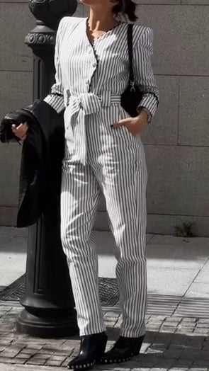 Ladies V-neck Irregular Top and Pants Casual Suit