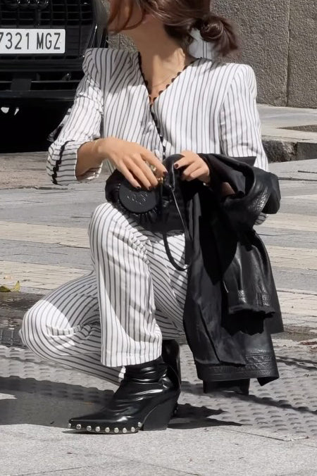 Ladies V-neck Irregular Top and Pants Casual Suit