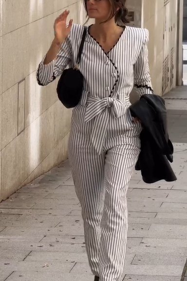 Ladies V-neck Irregular Top and Pants Casual Suit