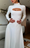 Ladies Round Neck Hollow Out Solid Color Elegant Temperament Dress