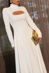 Ladies Round Neck Hollow Out Solid Color Elegant Temperament Dress