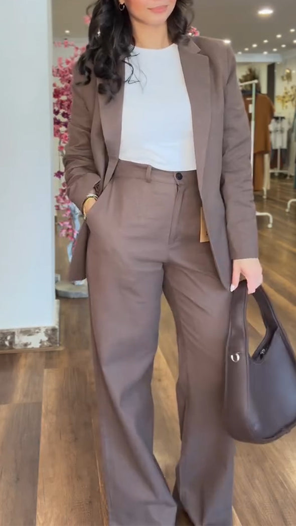 Womens Lapel Jacket + Pants Commuter Temperament Set