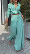 Women Lapel Solid Color Commuter Temperament Set