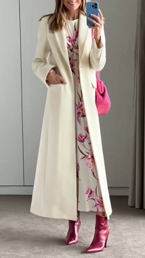 Womens Lapel Solid Color Temperament Casual Coat