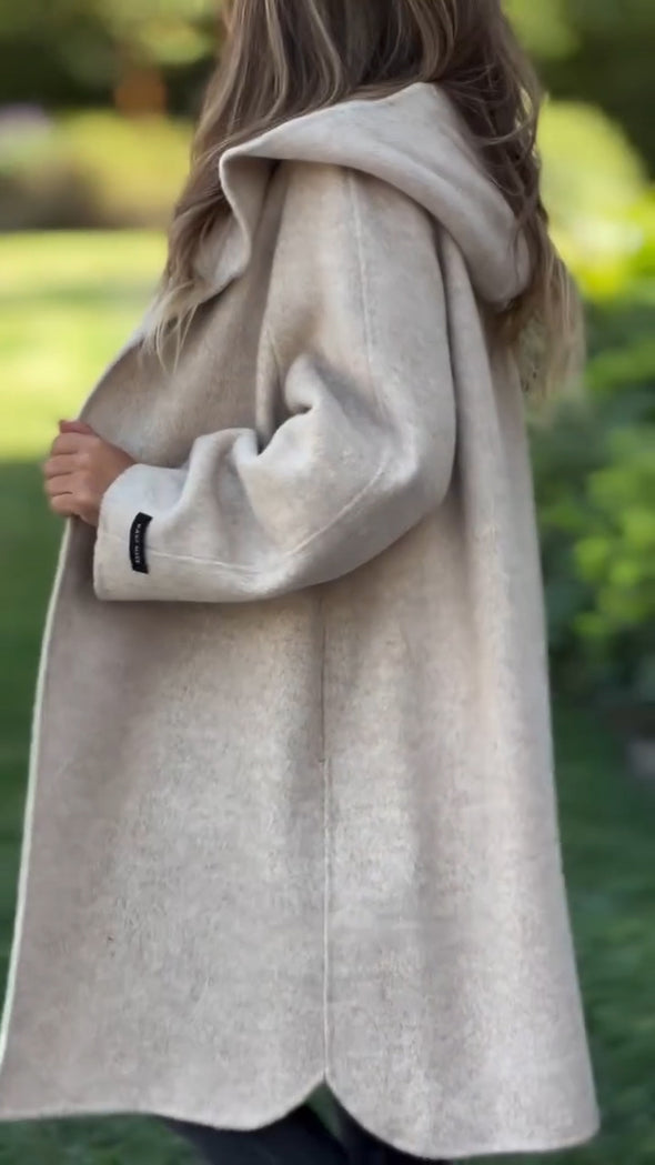 Womens Round Neck Hooded Casual Coat