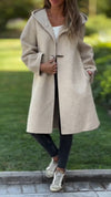 Womens Round Neck Hooded Casual Coat
