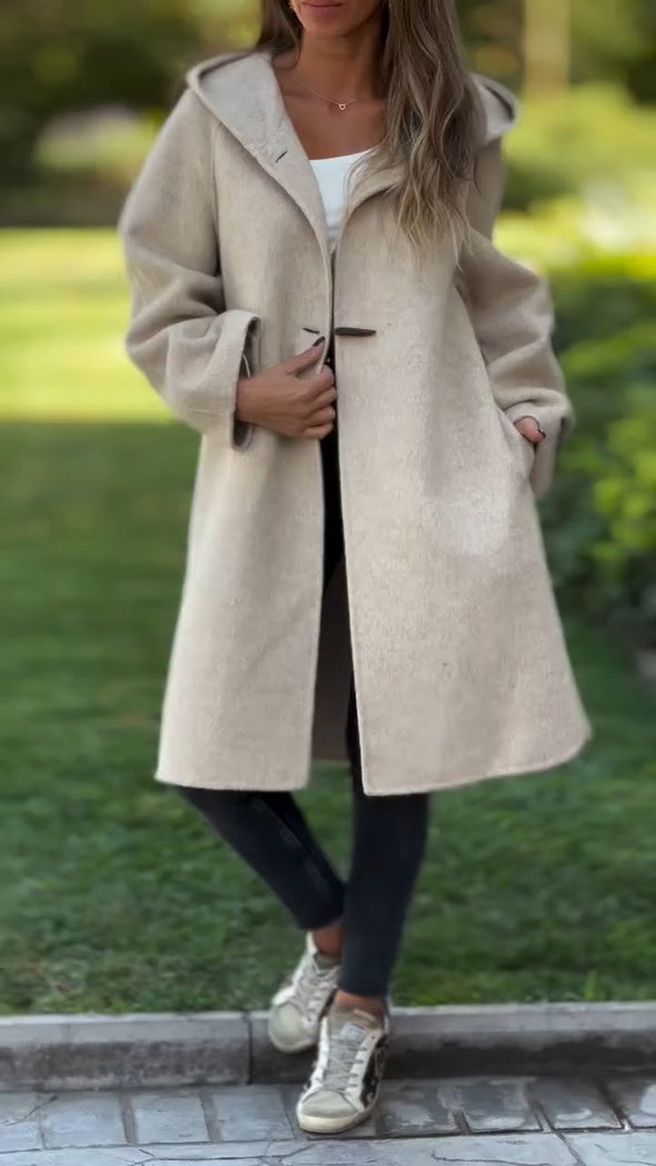 Womens Round Neck Hooded Casual Coat