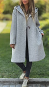 Womens Round Neck Hooded Casual Coat