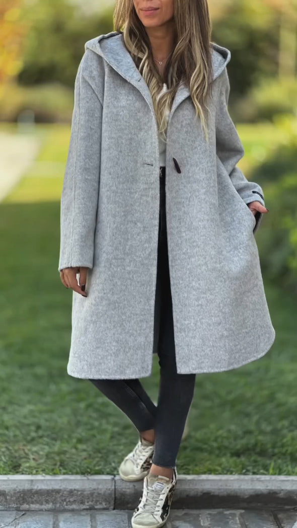 Womens Round Neck Hooded Casual Coat