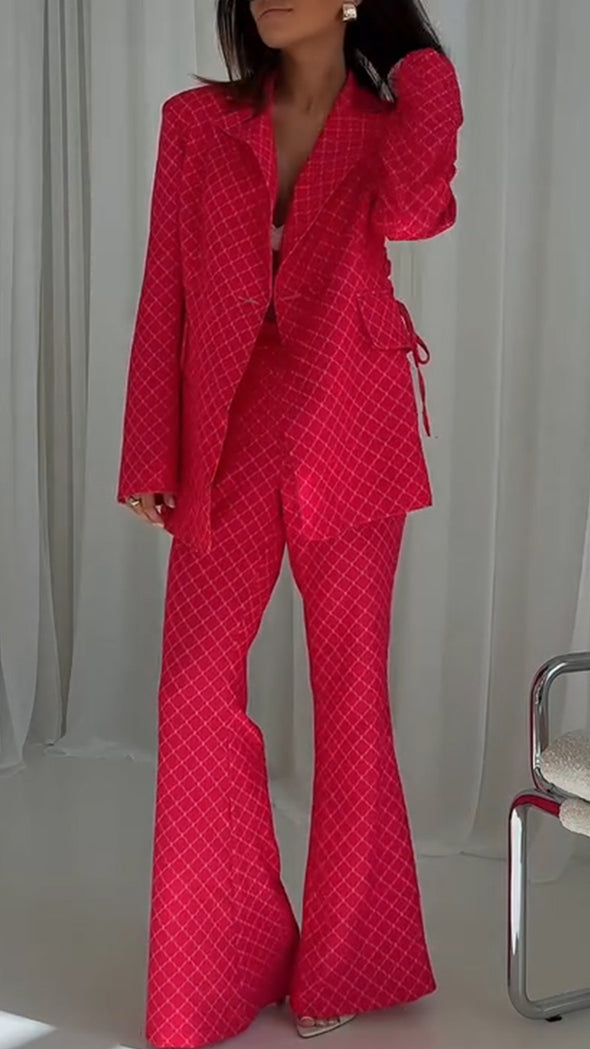 Ladies Collar Plaid Temperament Casual Suit