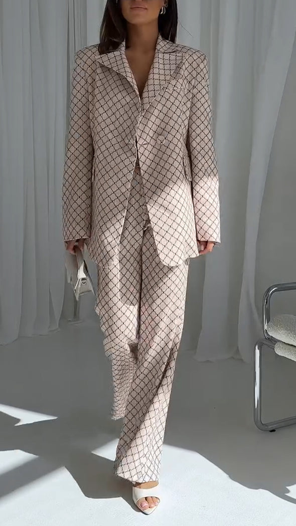 Ladies Collar Plaid Temperament Casual Suit
