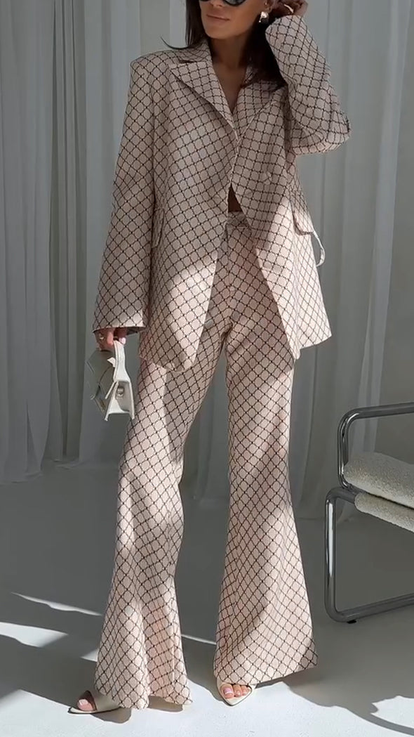 Ladies Collar Plaid Temperament Casual Suit