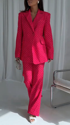 Ladies Collar Plaid Temperament Casual Suit