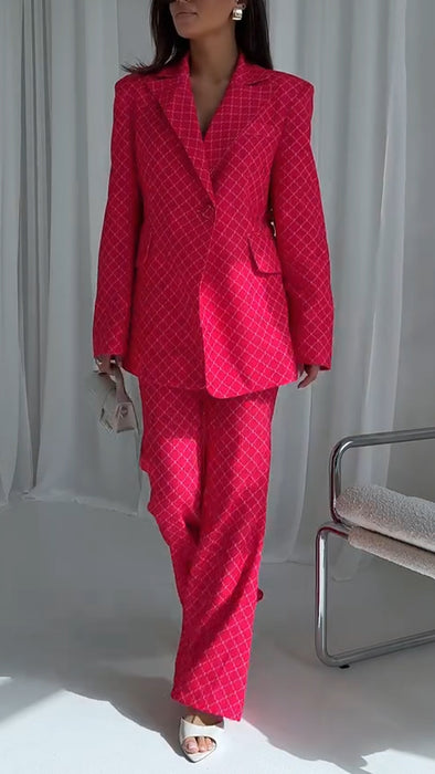 Ladies Collar Plaid Temperament Casual Suit