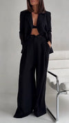 Womens Collar Patchwork Printed Hollow Temperament Casual Set