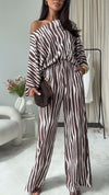 Womens Round Neck Vertical Pattern Casual Set