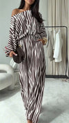 Womens Round Neck Vertical Pattern Casual Set