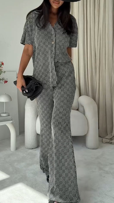 Women Lapel Breasted Top + Pants Casual Suit