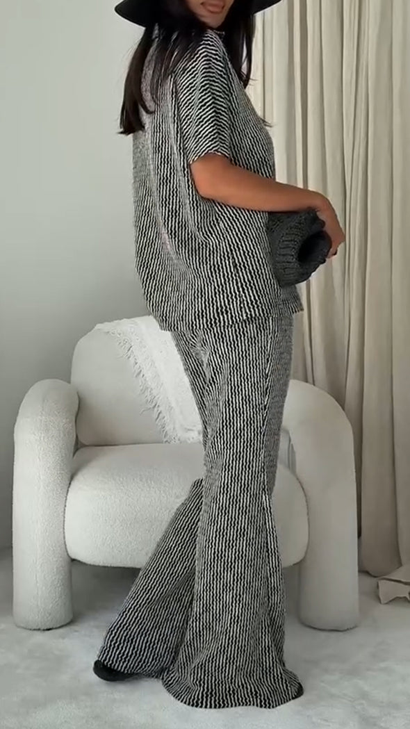 Women Lapel Breasted Top + Pants Casual Suit