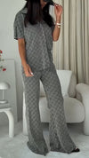 Women Lapel Breasted Top + Pants Casual Suit