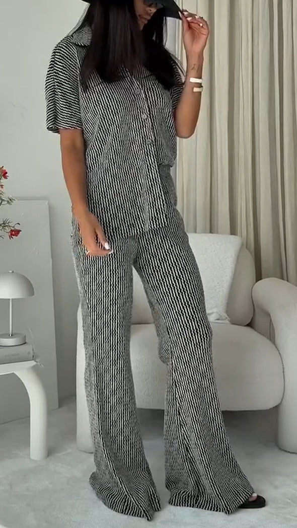Women Lapel Breasted Top + Pants Casual Suit