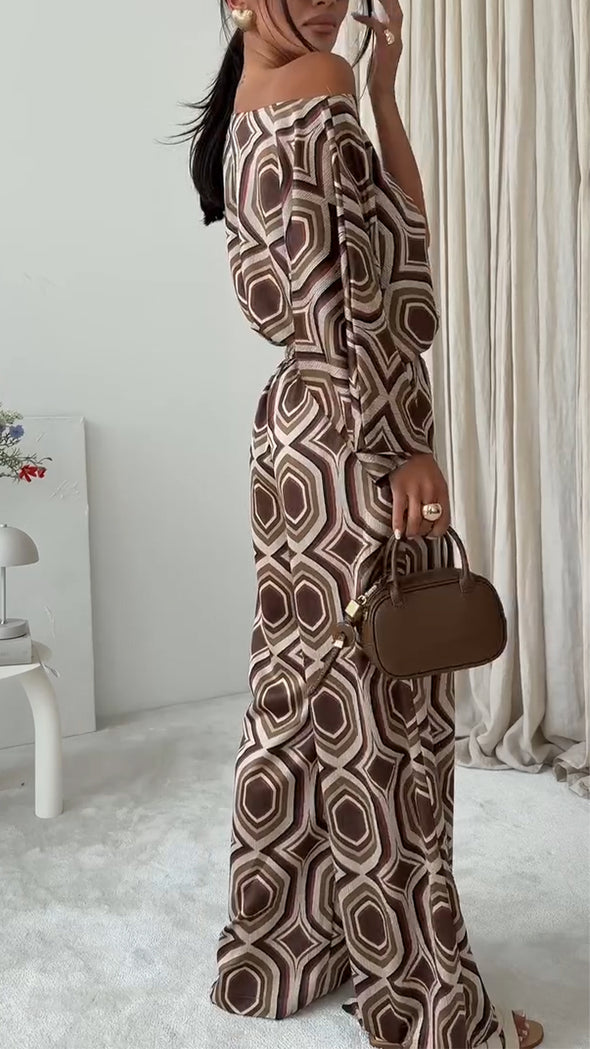 Womens Round Neck Printed Loose Casual Suit