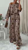 Womens Round Neck Printed Loose Casual Suit