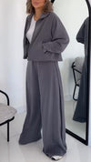 Women Lapel Coat+ Pants Solid Color Casual Suit