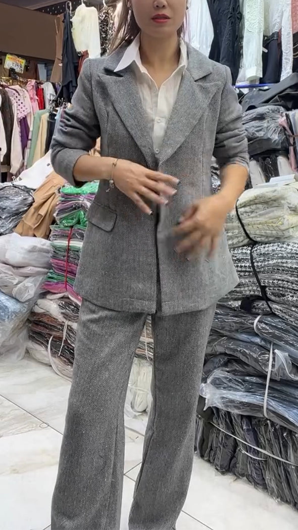 Womens Lapel Jacket + Pants Temperament Commuter Set