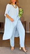 Womens Round Neck Irregular Top + Pants Casual Suit