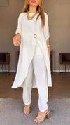 Womens Round Neck Irregular Top + Pants Casual Suit