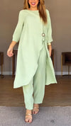 Womens Round Neck Irregular Top + Pants Casual Suit