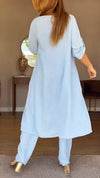 Womens Round Neck Irregular Top + Pants Casual Suit