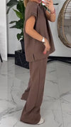 Women Round Neck Solid Color Loose Casual Suit
