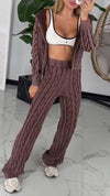 Women Round Neck Hooded Coat + Pants Casual Suit