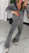 Women Round Neck Hooded Coat + Pants Casual Suit