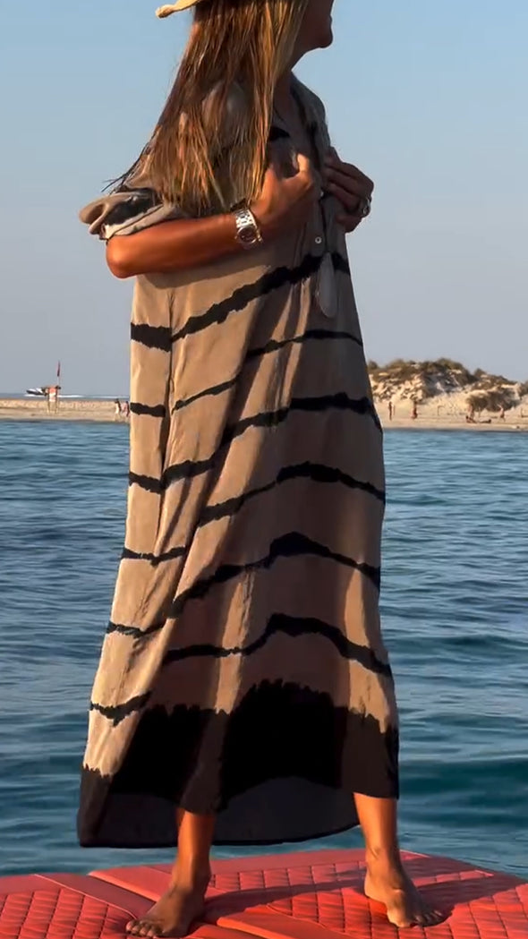 Womens V-neck Striped Loose Casual Dress