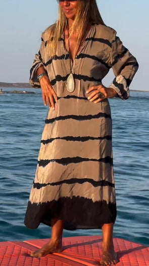Womens V-neck Striped Loose Casual Dress