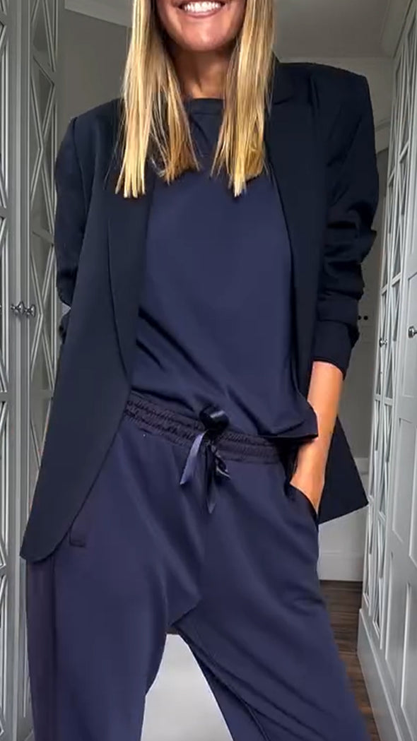 Women Round Neck Suit + Casual Jacket