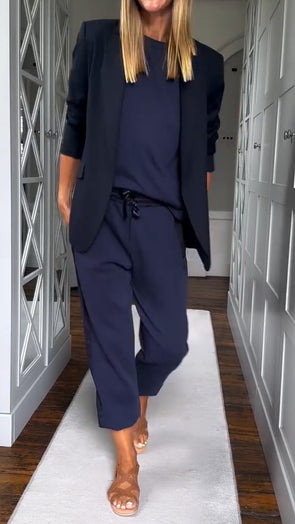 Women Round Neck Suit + Casual Jacket